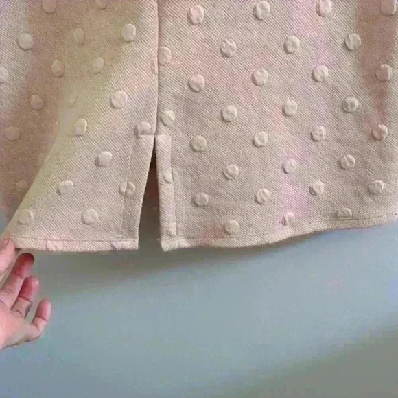 W5  | Women's Soft Pink Short Sleeve Polka Dot Zip Up Oversized Sweater - Picture 5 of 5